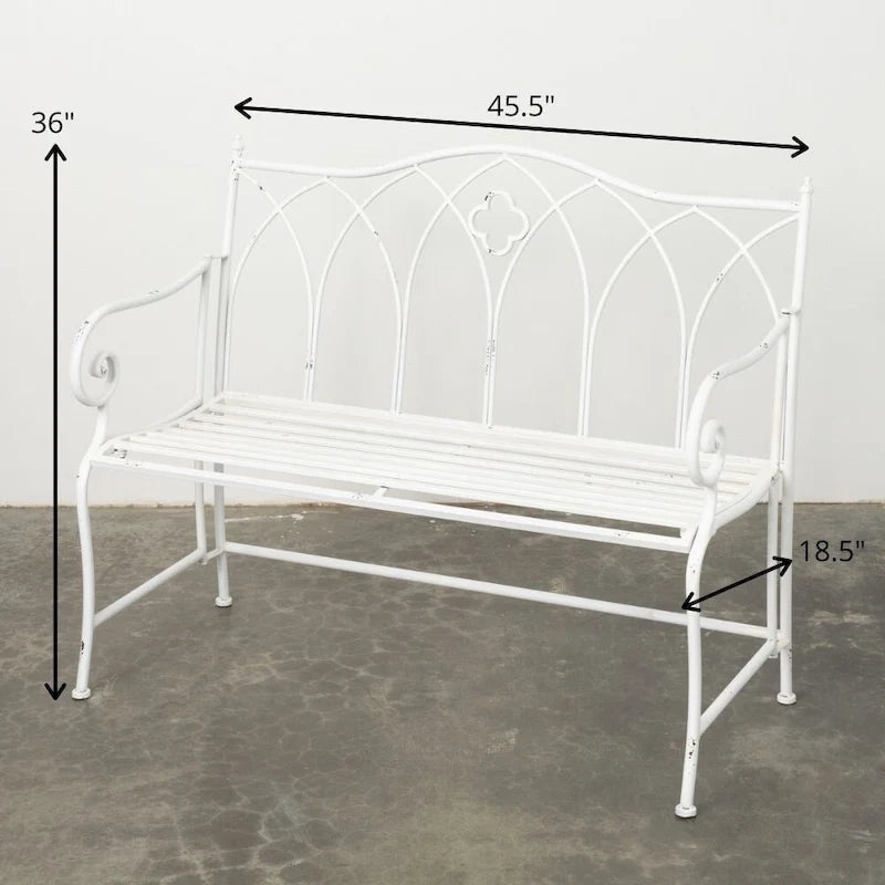 Zářivě bílá kovová zahradní lavice 45.5"L x 18.5"W x 36"H