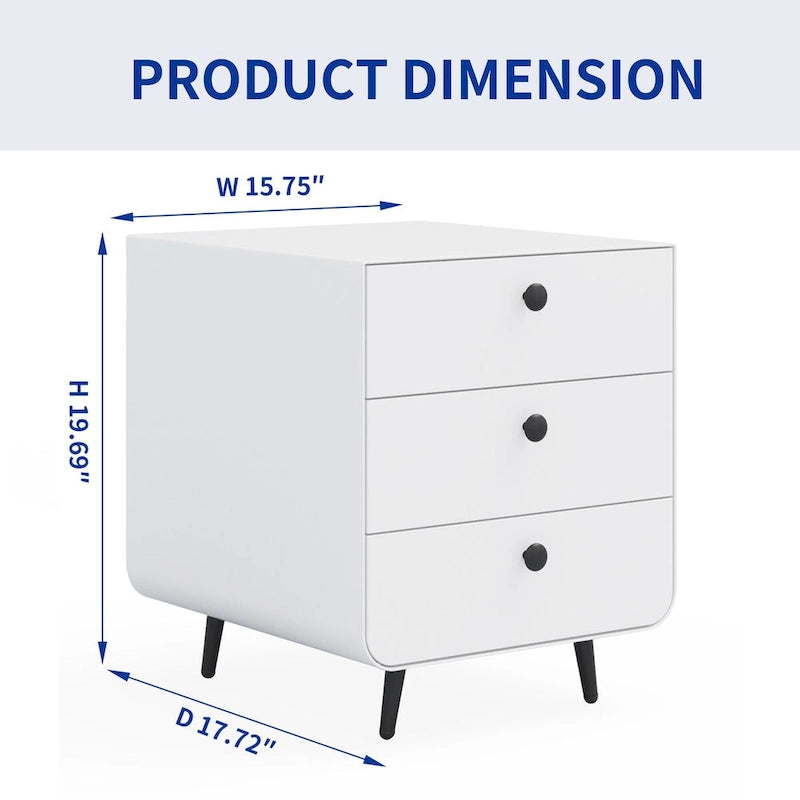Modern Steel Nightstand Storage Cabinet with 3 Drawers for Living Room,Bedroom